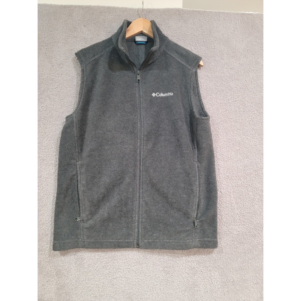 Columbia Men's Fleece Vest Gray Full Zip Size S Outdoor Hiking Layer Sleeveless